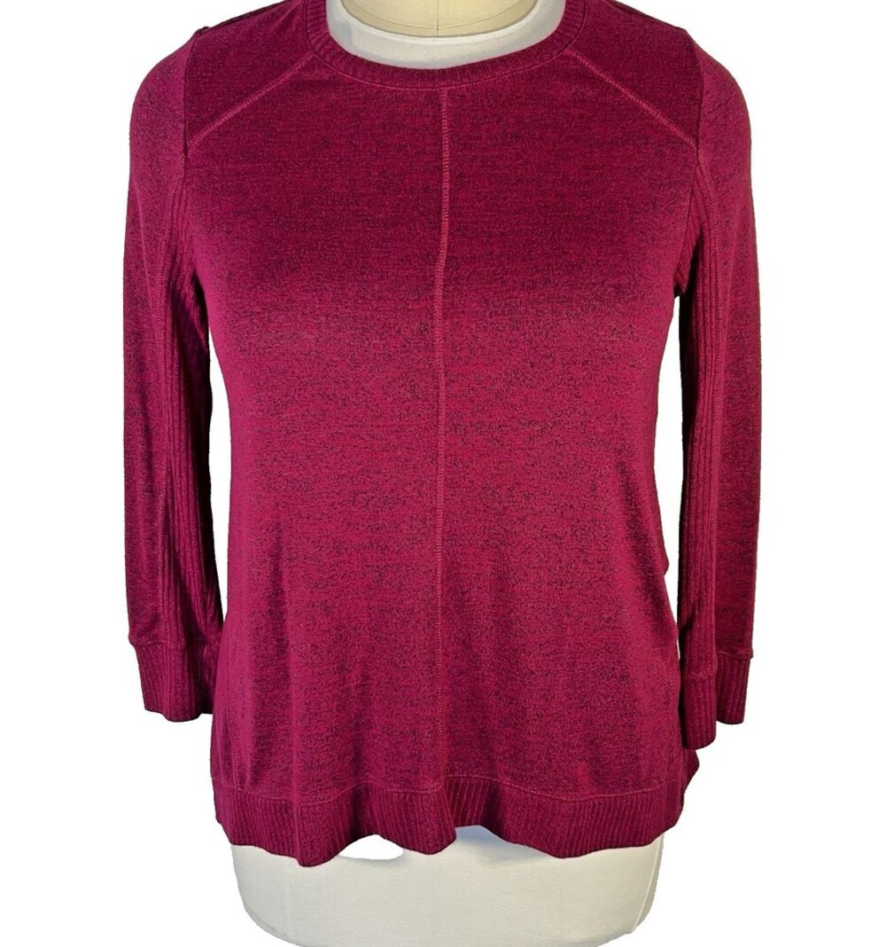 Chico's Zenergy - Sweater Women's L Cranberry Red and Black Heather Crew Neck